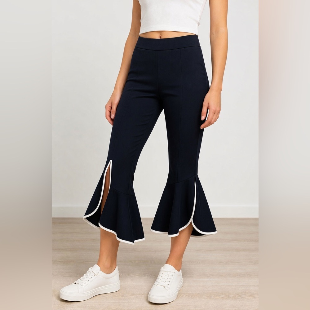 Zara Navy Flare Pants with White Trim